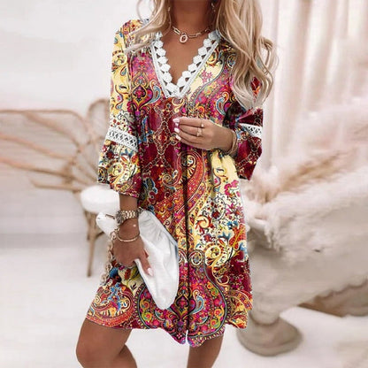 Penelope | Boho Loose Fit Printed Mini Dress