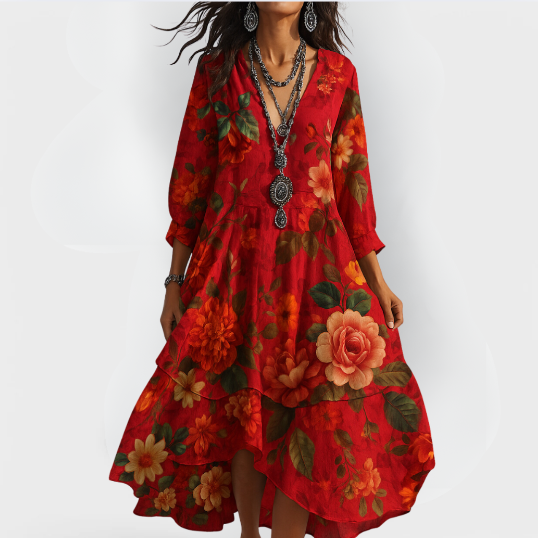 Ottilie | Boho Floral Tiered Midi Dress