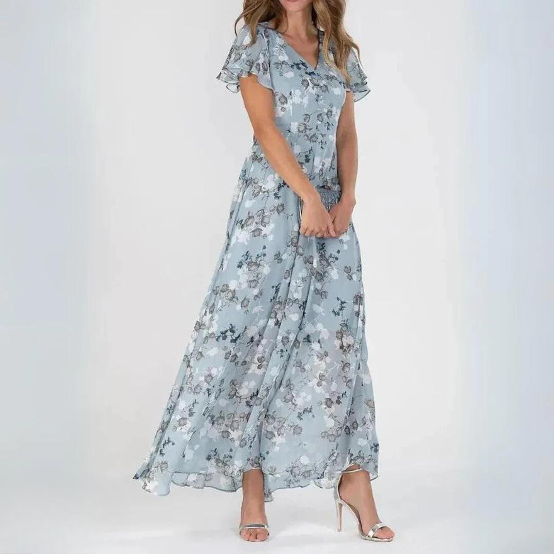 Clarisse | V-Neck Flutter Sleeve Maxi Dress