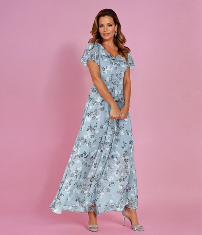 Clarisse | V-Neck Flutter Sleeve Maxi Dress