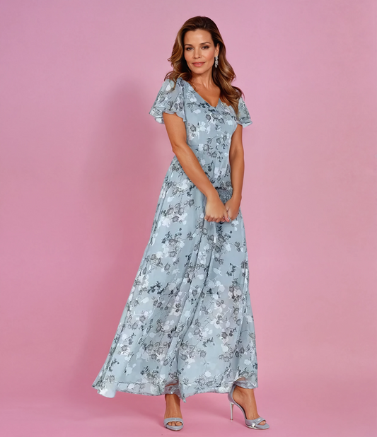 Clarisse | V-Neck Flutter Sleeve Maxi Dress