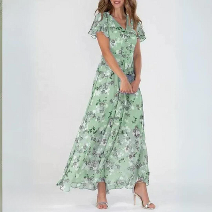 Clarisse | V-Neck Flutter Sleeve Maxi Dress