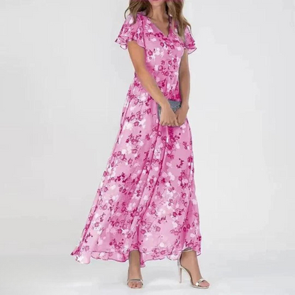 Clarisse | V-Neck Flutter Sleeve Maxi Dress