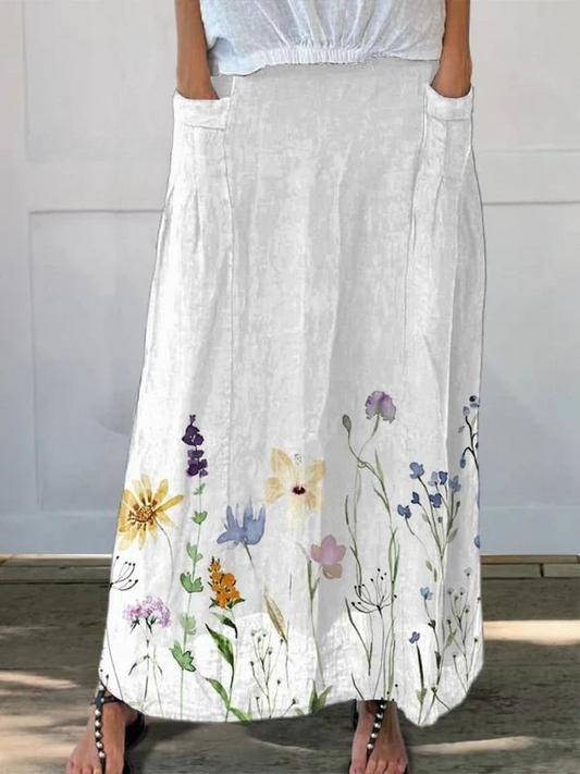 Elowen | Watercolor Meadow Skirt With Pockets
