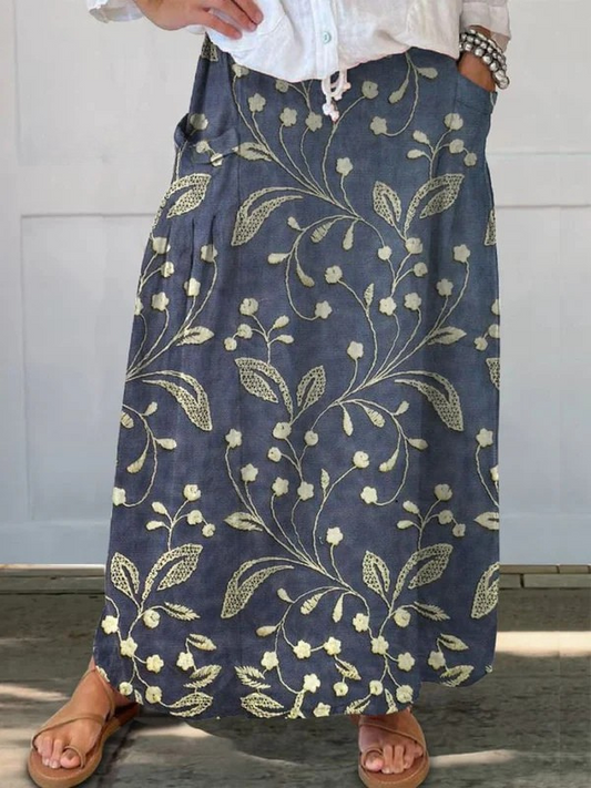 Rosalie | Retro Floral Print Skirt With Pockets