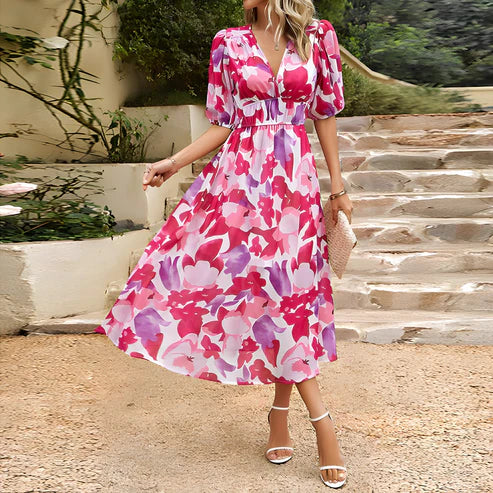 Florinda | Printed Cinched Waist Wedding Guest Midi Dress