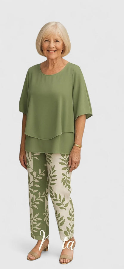 Sabella | Crew Neck Top & Printed Pants Set