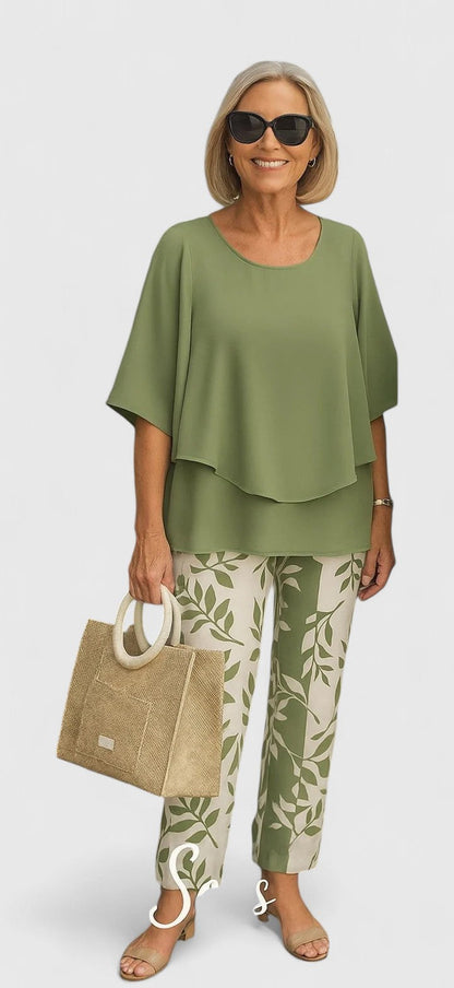 Sabella | Crew Neck Top & Printed Pants Set