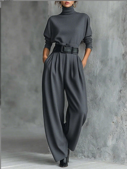 Sigrun | Turtleneck Top & Straight-Leg Trouser Set