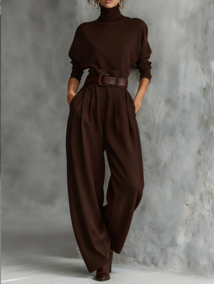 Sigrun | Turtleneck Top & Straight-Leg Trouser Set
