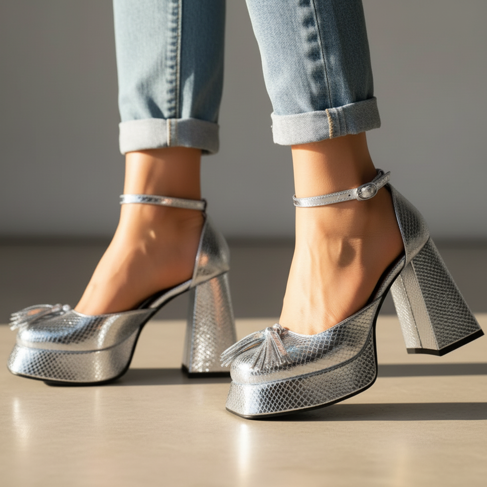 Sabine | Metallic Tassel Evening Heels