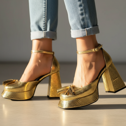 Sabine | Metallic Tassel Evening Heels