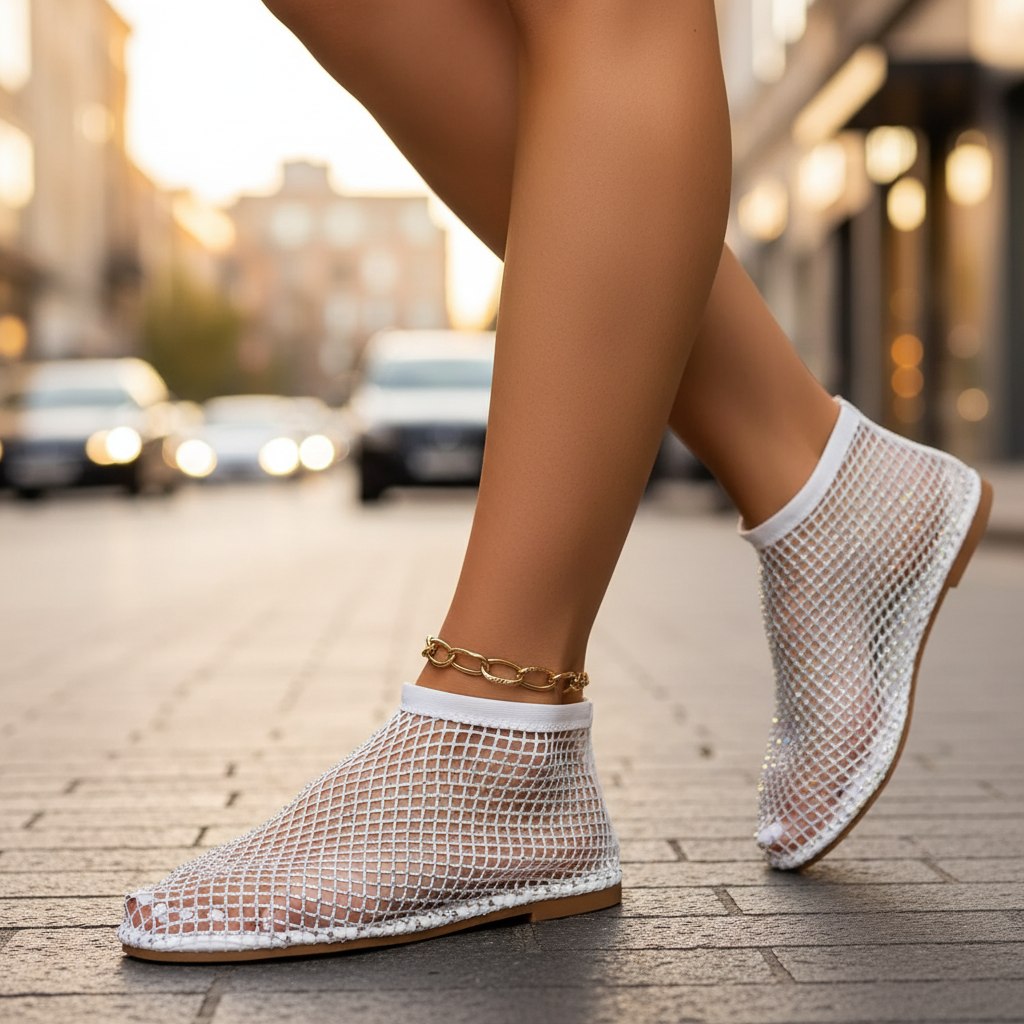 Nerissa | Rhinestone Mesh Evening Flats