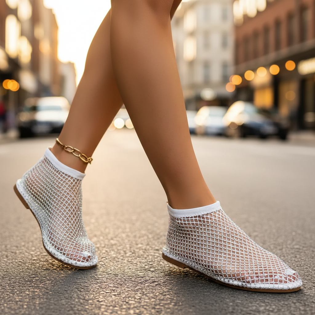 Nerissa | Rhinestone Mesh Evening Flats