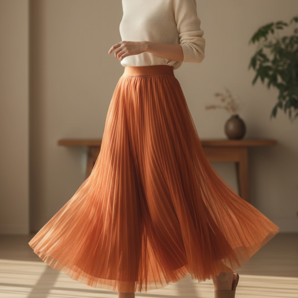 Mireya | Pleated Mesh Midi Skirt