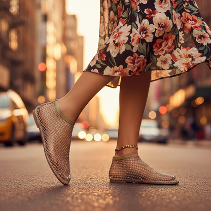 Nerissa | Rhinestone Mesh Evening Flats