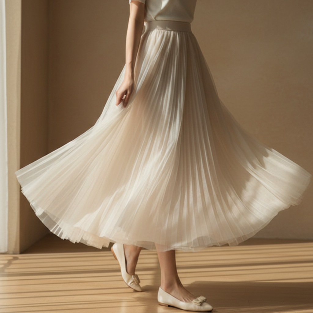 Mireya | Pleated Mesh Midi Skirt