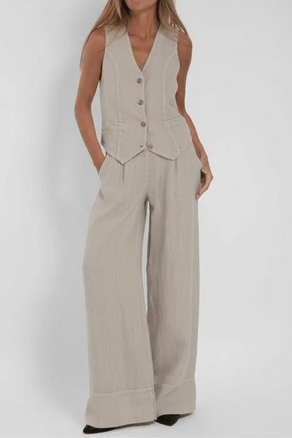 Vespera | Vest Top & Wide-Leg Pants Set