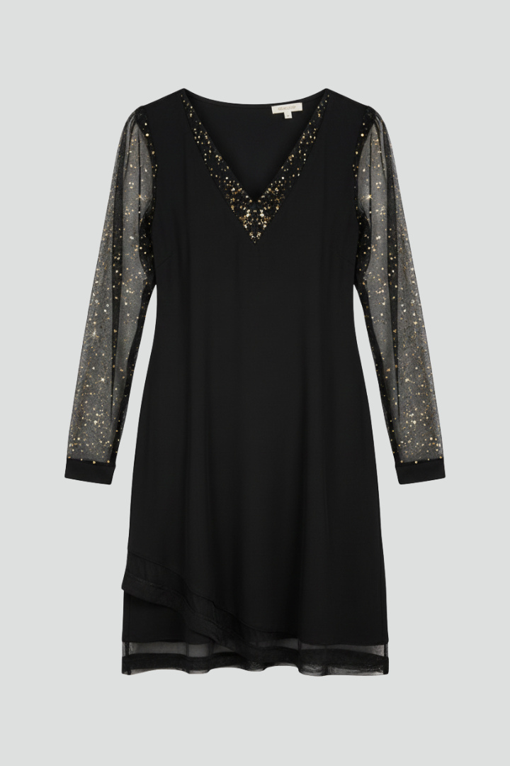 Emmeline | Sequin Sleeve V-Neck Cocktail Dress