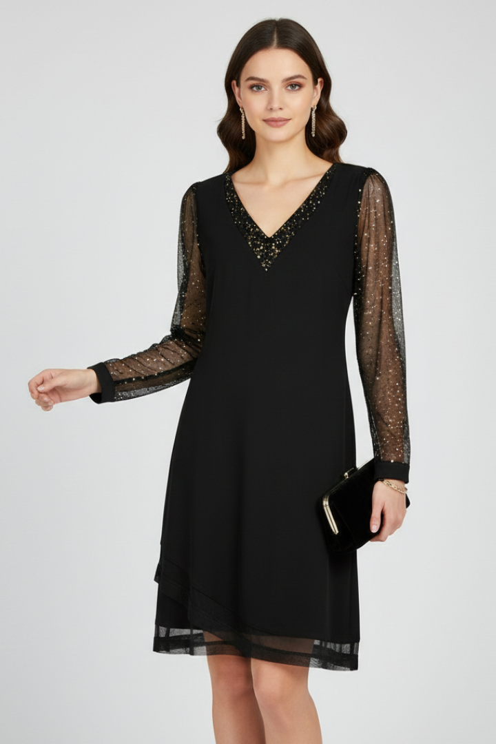 Emmeline | Sequin Sleeve V-Neck Cocktail Dress