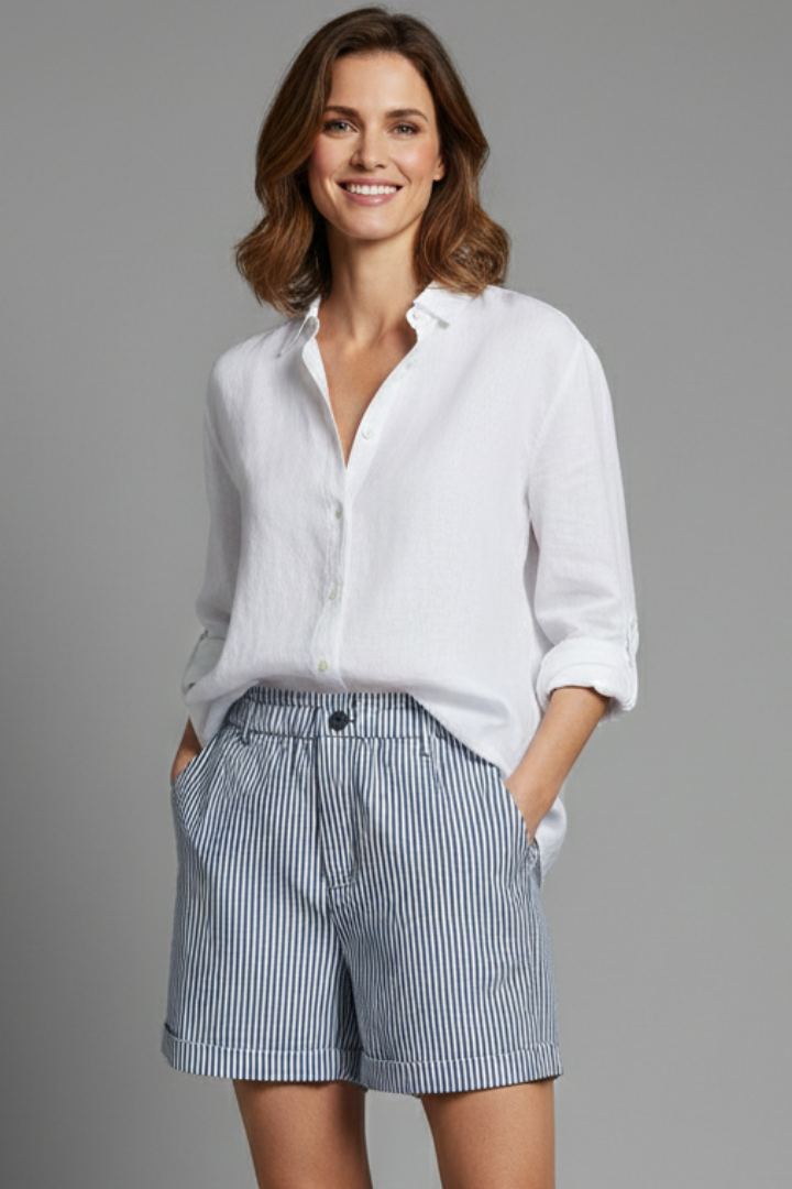 Marcelline | Striped High-Waist Tailored Shorts