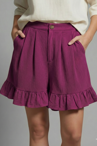 Jacelle | Ruffle Hem High-Waist Shorts