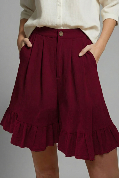 Jacelle | Ruffle Hem High-Waist Shorts