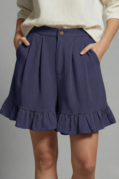 Jacelle | Ruffle Hem High-Waist Shorts