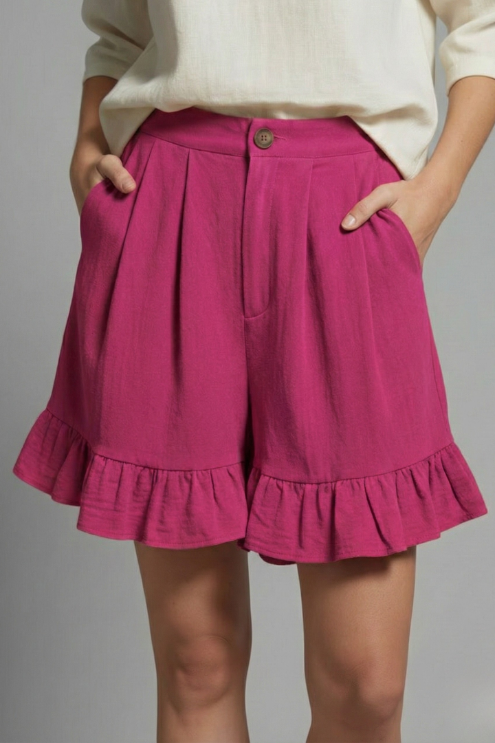 Jacelle | Ruffle Hem High-Waist Shorts