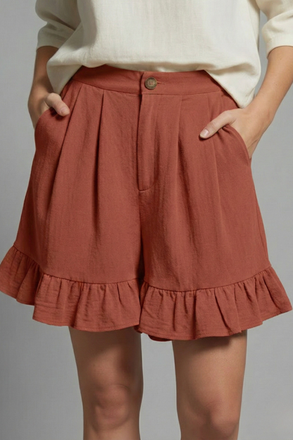 Jacelle | Ruffle Hem High-Waist Shorts