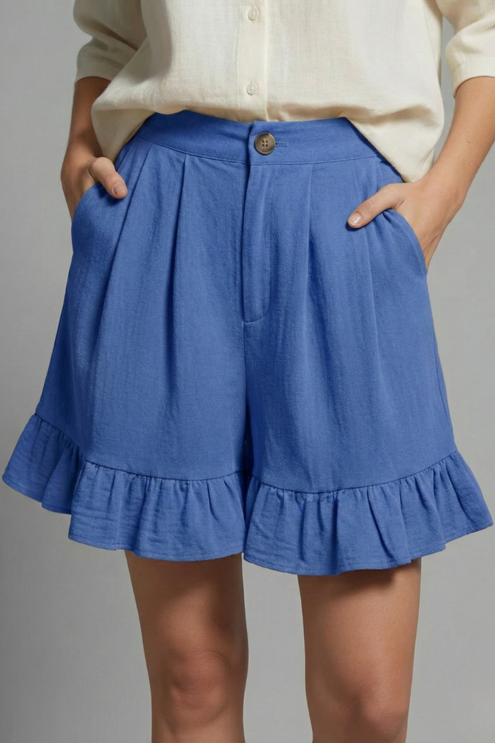 Jacelle | Ruffle Hem High-Waist Shorts