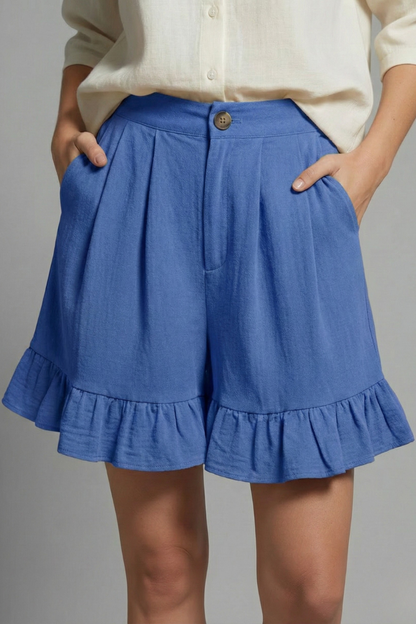 Jacelle | Ruffle Hem High-Waist Shorts