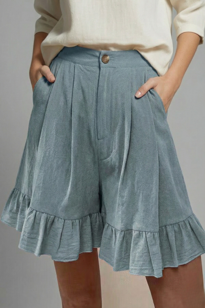 Jacelle | Ruffle Hem High-Waist Shorts
