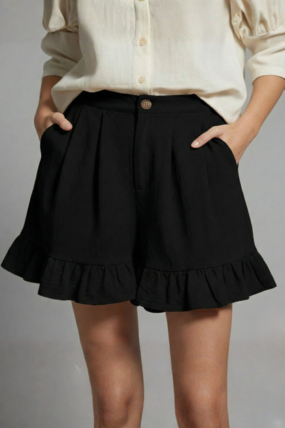 Jacelle | Ruffle Hem High-Waist Shorts