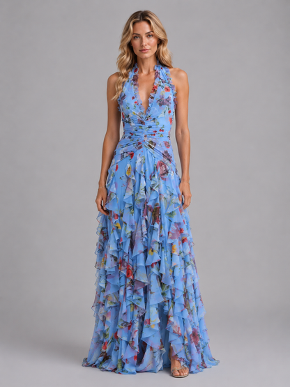 Marit | Floral Halter Wedding Guest Maxi Dress