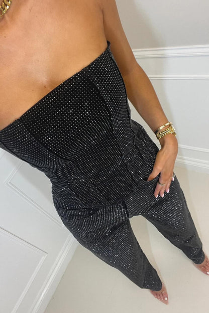 Stellaire | Strapless Sequin Top & Trouser Set