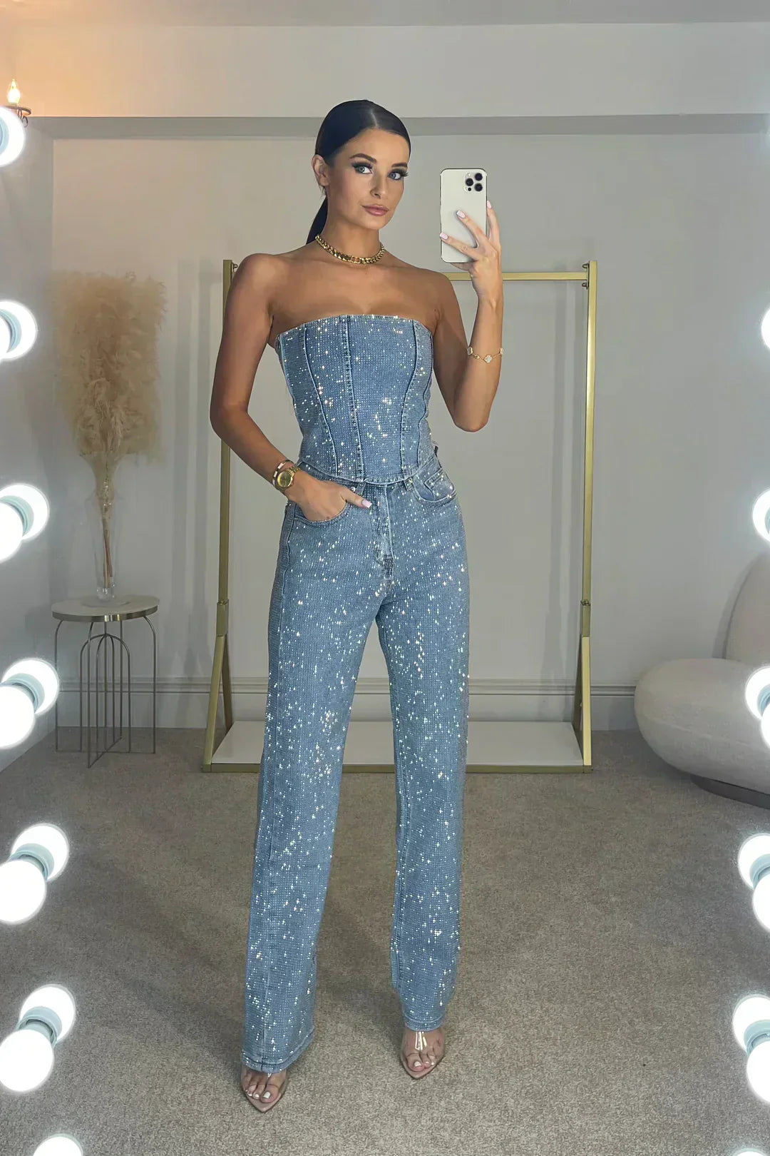 Stellaire | Strapless Sequin Top & Trouser Set