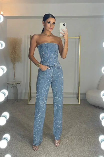 Stellaire | Strapless Sequin Top & Trouser Set