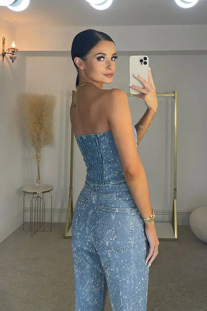 Stellaire | Strapless Sequin Top & Trouser Set