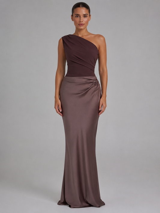 Ottavia | One-Shoulder Satin Wedding Guest Maxi Dress