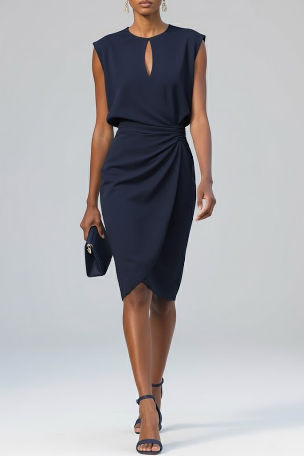 Virelle | Keyhole Ruched Midi Cocktail Dress