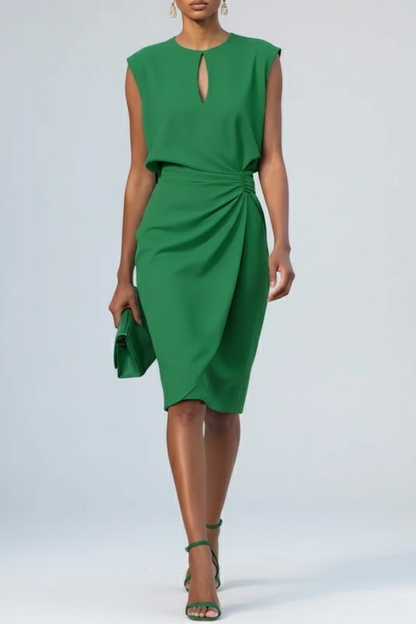 Virelle | Keyhole Ruched Midi Cocktail Dress
