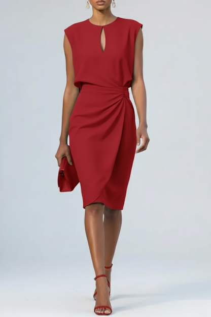 Virelle | Keyhole Ruched Midi Cocktail Dress