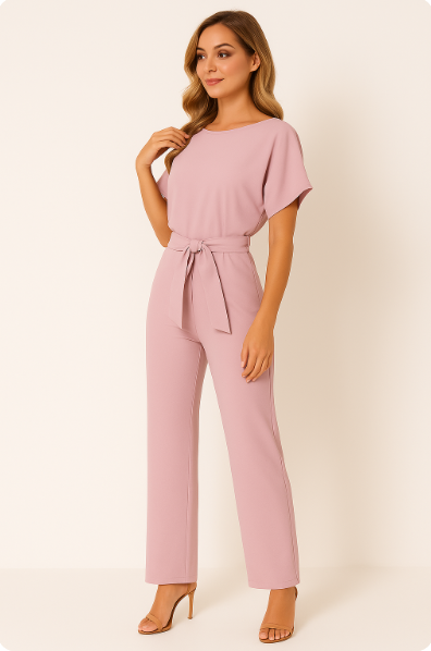 Maren | Tie Waist Short Sleeve Jumpsuit