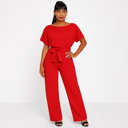 Maren | Tie Waist Short Sleeve Jumpsuit