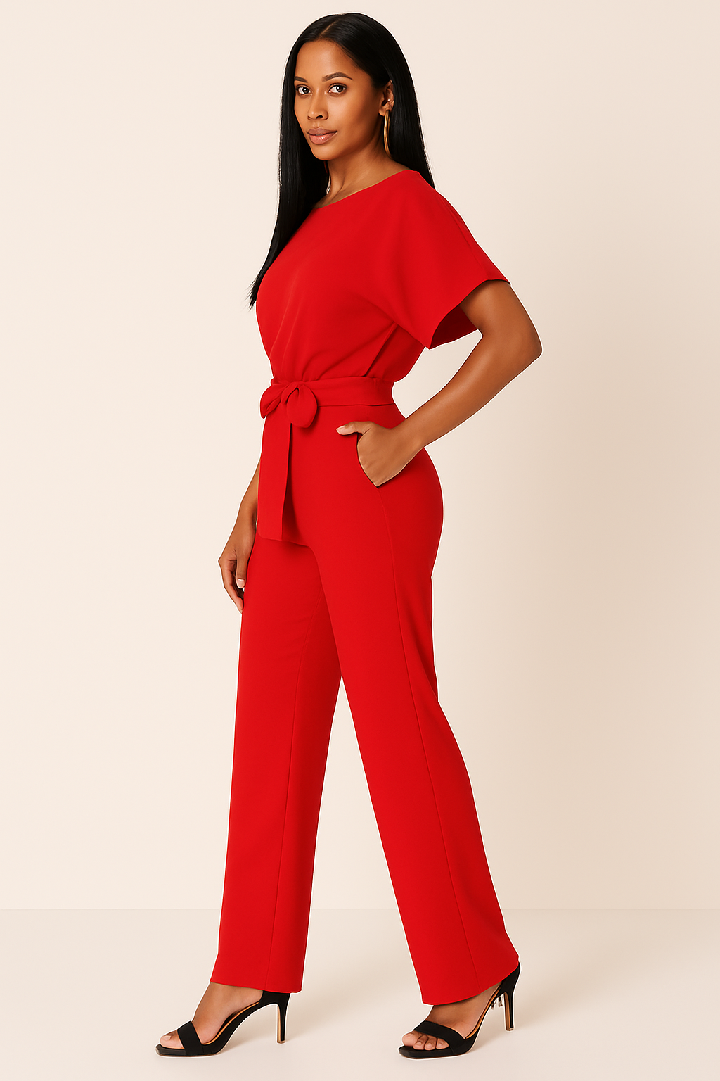 Maren | Tie Waist Short Sleeve Jumpsuit