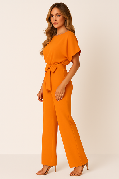 Maren | Tie Waist Short Sleeve Jumpsuit