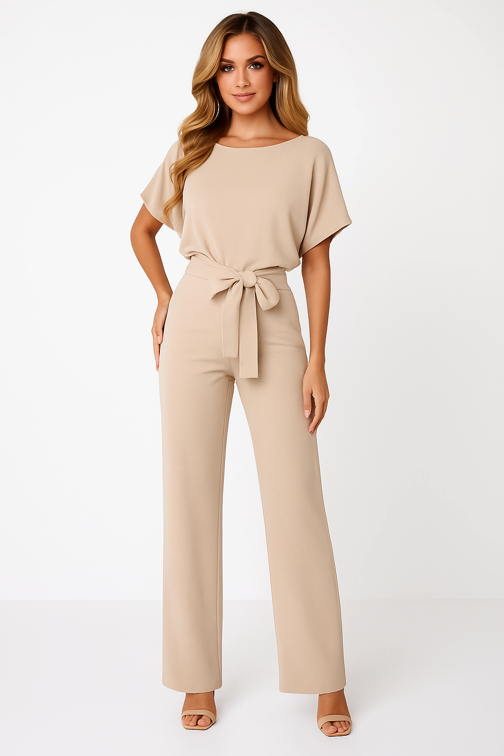 Maren | Tie Waist Short Sleeve Jumpsuit