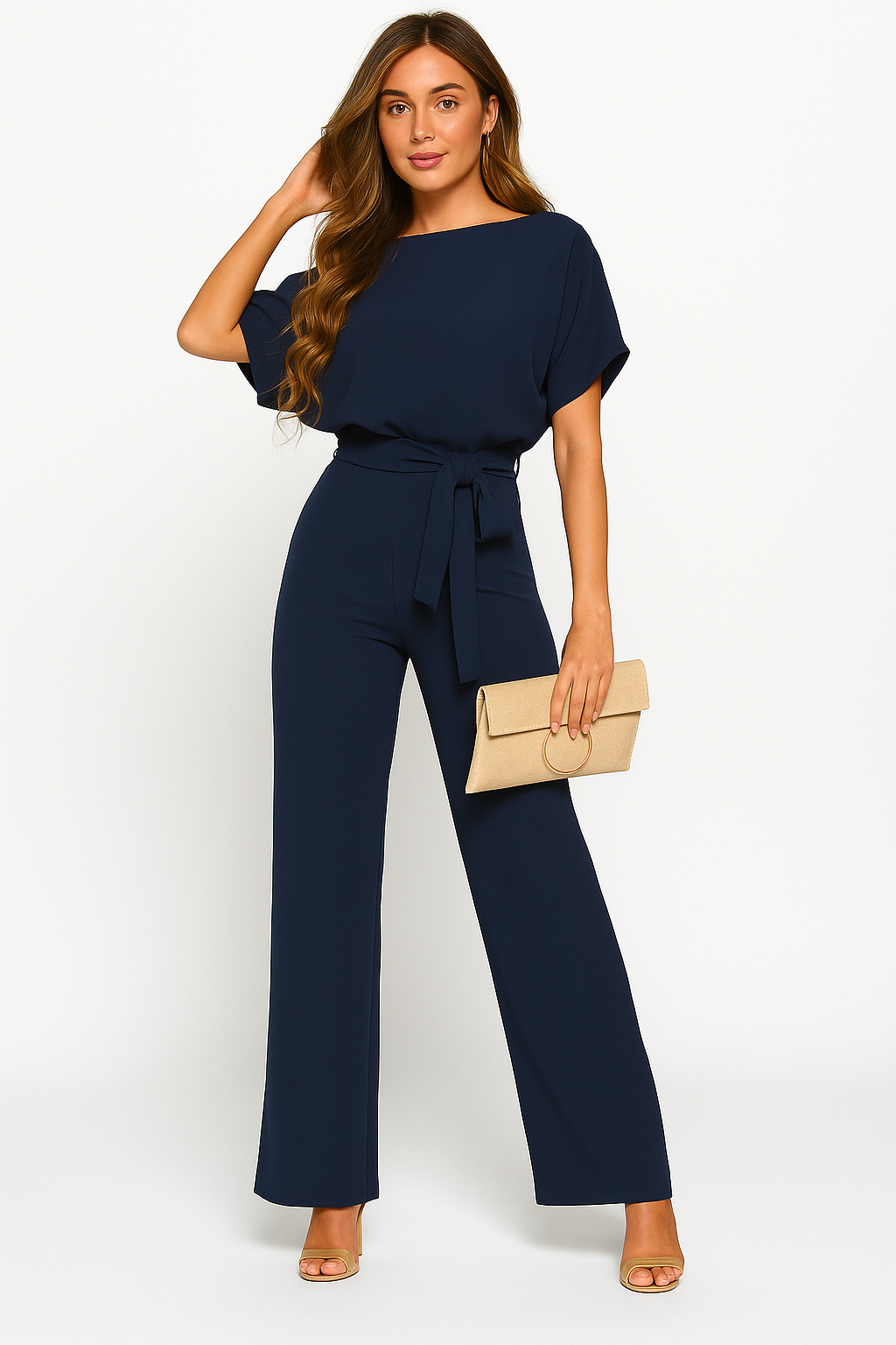 Maren | Tie Waist Short Sleeve Jumpsuit