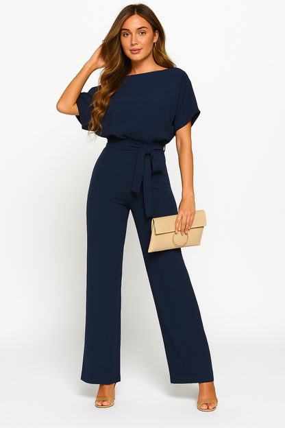 Maren | Tie Waist Short Sleeve Jumpsuit